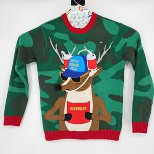 Ugly Christmas Sweater Mens Small Blizzard Bay Brewdolph‎ Long Sleeve